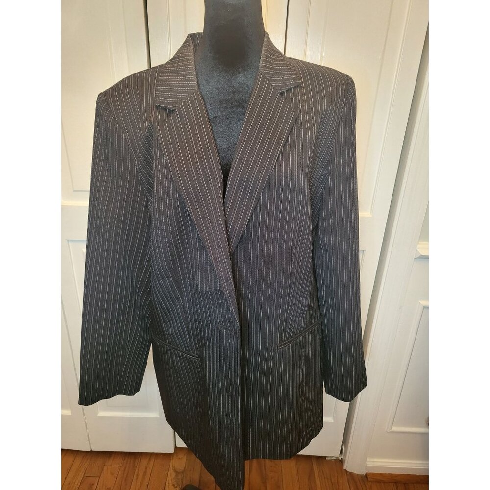 Vintage 90s Black/White Pinstriped Blazer Sag Harbor 14 Business Office Academia